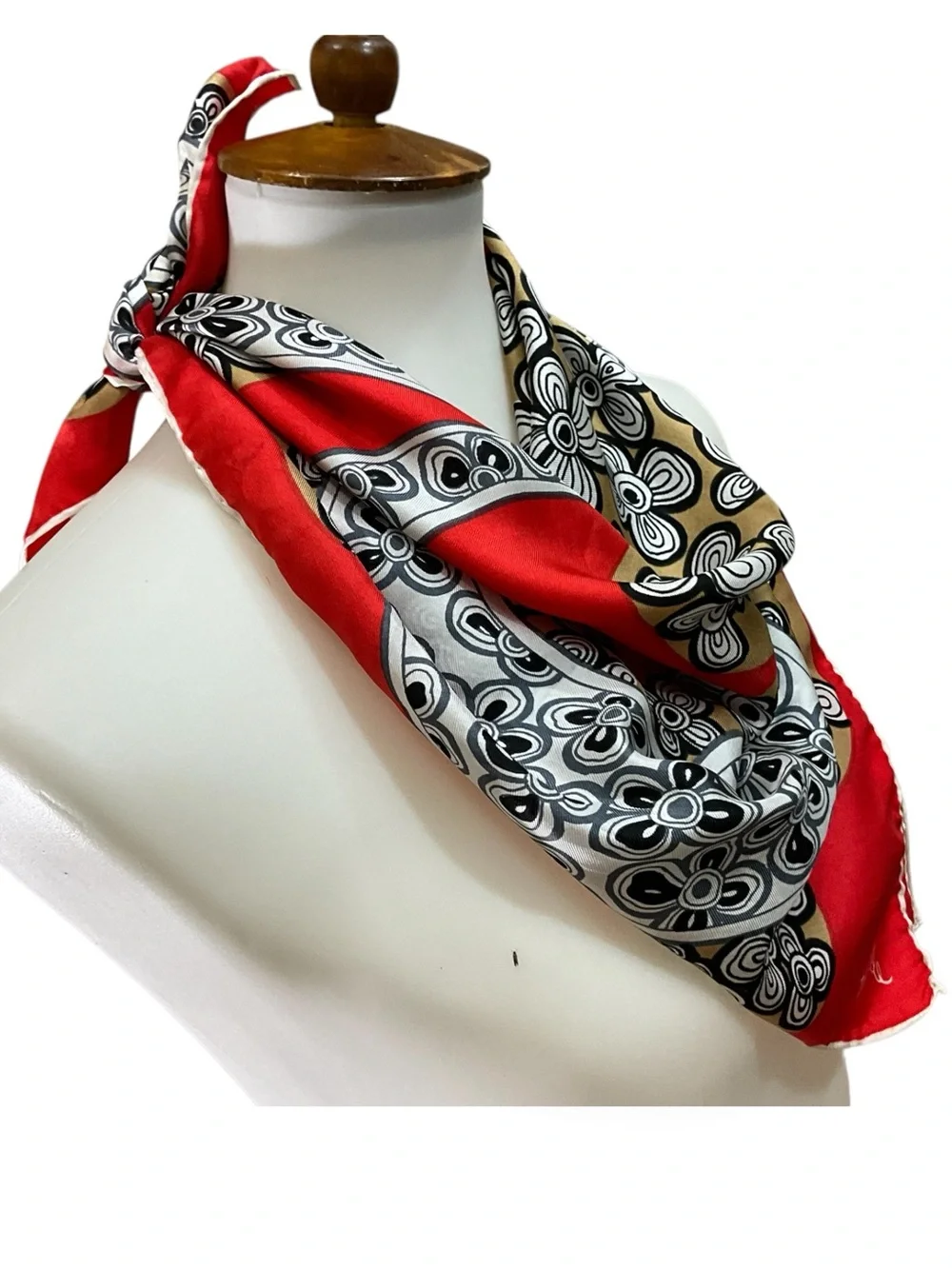 Vintage Tres-Elle 100% Silk Scarf Japan Red Mod Floral Paisley 26” Square